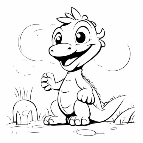 Dinosaur - Black and White Cartoon Illustration. Coloring Book