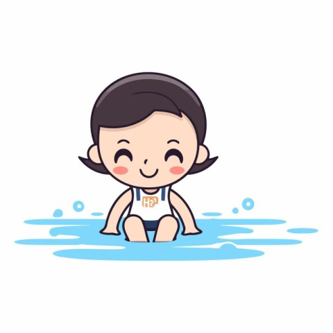 Cute little girl swimming in the pool. Vector cartoon illustrati