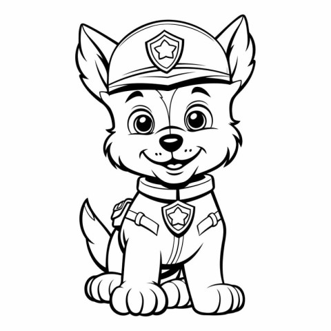 Black and White Cartoon Illustration of Cute Dog Police Officer