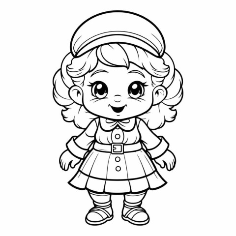 Cute Little Girl - Coloring Book for adults vector illustration.