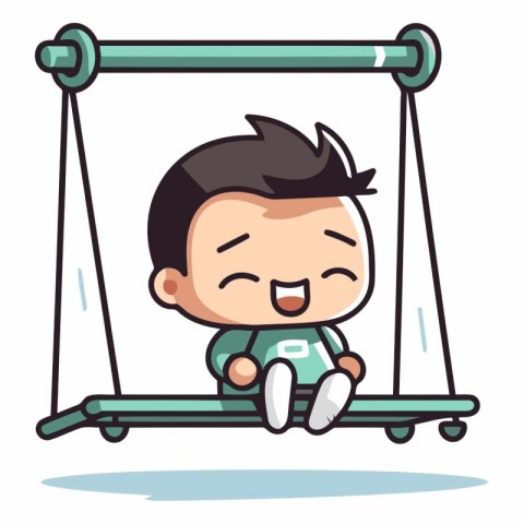 Boy Sitting on Swing - Colorful Cartoon Vector IllustrationÃ¯