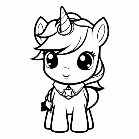 Black and White Cartoon Illustration of Cute Unicorn Animal Char