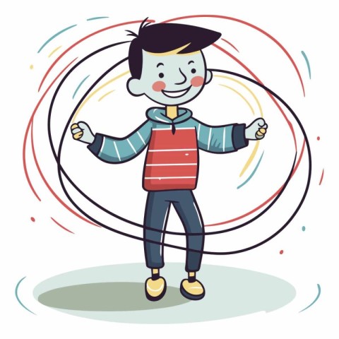 Illustration of a Kid Boy Playing with a Hula Hoop