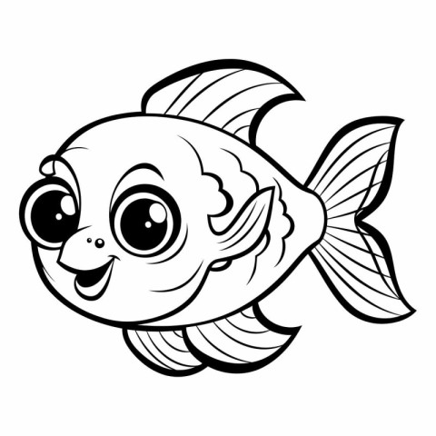 Black and White Cartoon Illustration of Cute Fish Animal Charact