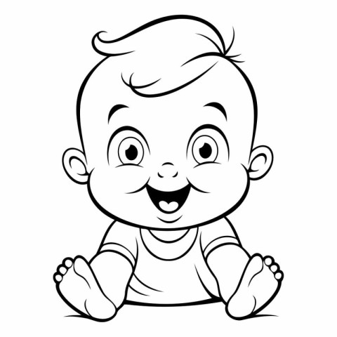 Black and White Cartoon Illustration of Happy Baby Boy Character