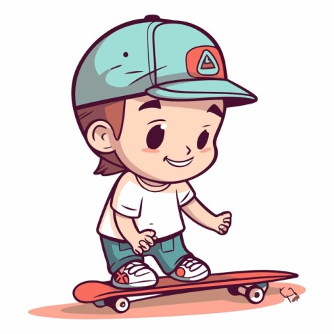 Cute Little Boy Skateboarder Cartoon Character Vector Illustrati