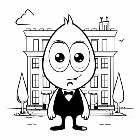 Black and White Cartoon Illustration of Cute Monster Businessman