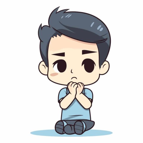 Illustration of a Little Boy Wearing Blue T-Shirt