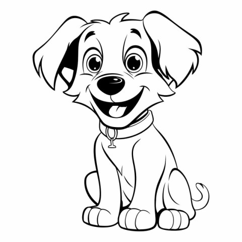 Black and White Cartoon Illustration of Cute Puppy Dog for Color