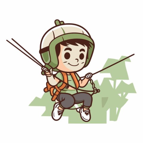 Cute little boy with a rope and a helmet.