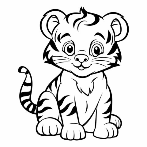 Black and White Cartoon Illustration of Tiger Animal Character f