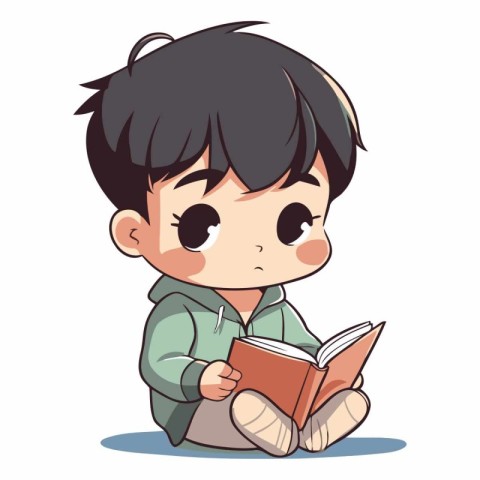 Boy reading a book. Cute cartoon character.