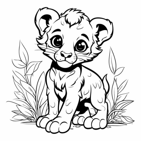 Cute baby leopard. Black and white vector illustration for color