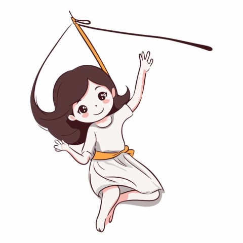 Illustration of a cute girl playing bow and arrow on white backg