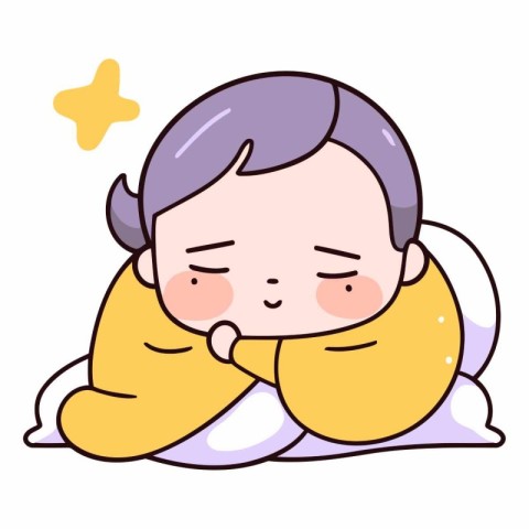 Illustration of a Cute Baby Boy Sleeping on His Pillow