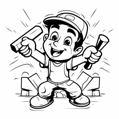 Cartoon Illustration of Little Boy Baseball Player Mascot Charac