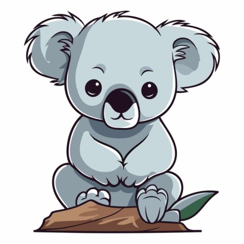 Cute koala sitting on a log. Vector cartoon illustration.