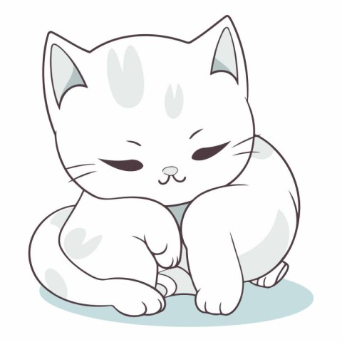 Illustration of a Cute White Cat Sitting on the Floor.