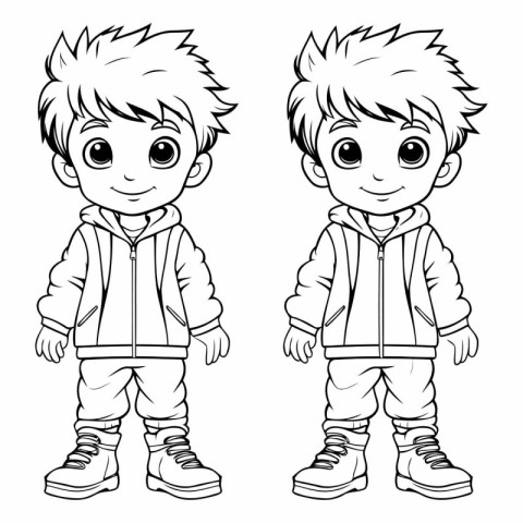 Black and White Cartoon Illustration of Cute Little Boy or Kid C