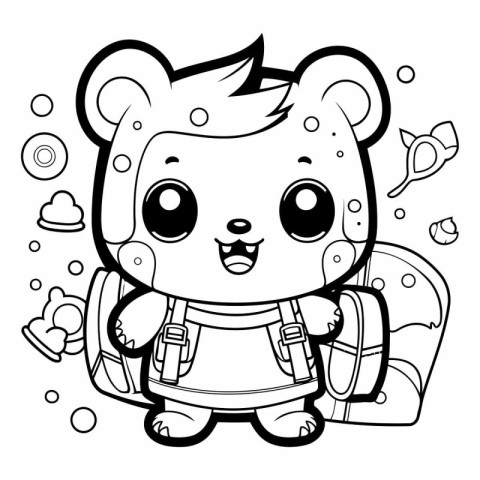 Coloring book for children: bear with a backpack