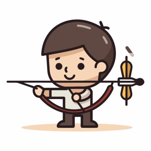 Cute boy with bow and arrow. Flat design.