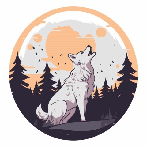 Illustration of a wolf howling in the forest