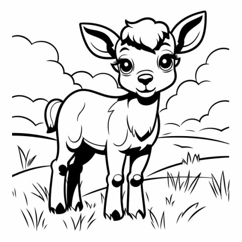 Black and White Cartoon Illustration of Cute Baby Deer Animal fo