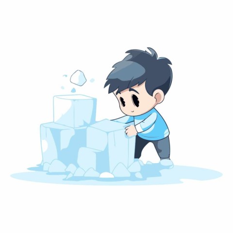 Boy with ice cube. Cute cartoon character.