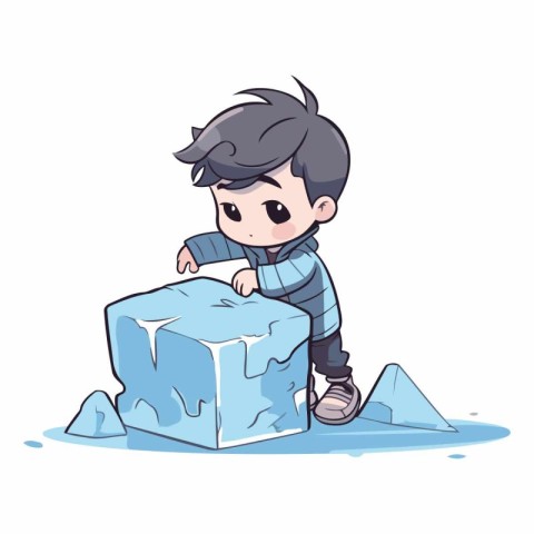 Illustration of a Cute Little Boy Playing with Ice Cubes