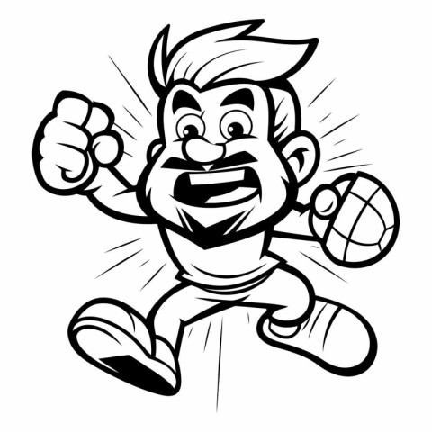 Basketball Player - Black and White Cartoon Mascot Illustration