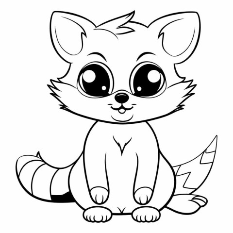 Cute Cartoon Fox Coloring Book Page Isolated on White Background