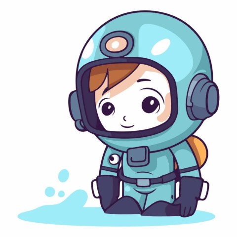 Cute little boy in space suit. Cute cartoon vector illustration.