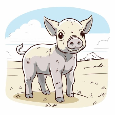 Cute pig on the farm in cartoon style.