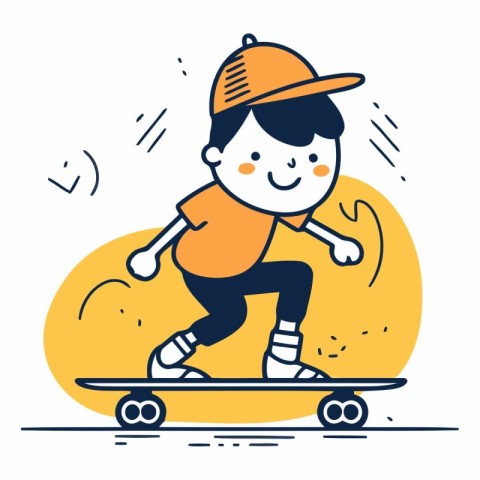 Boy riding skateboard in doodle style.