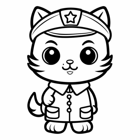 Black And White Cute Cartoon Cat Captain Vector Illustration For