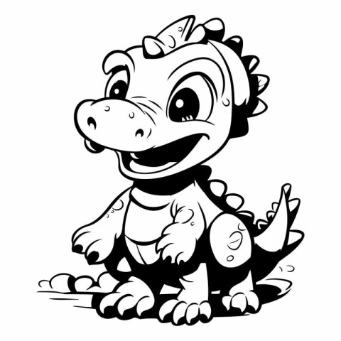 Cute Dinosaur - Black and White Cartoon Vector Illustration. Iso