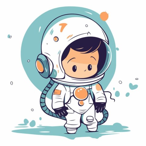 Cute little astronaut in spacesuit in cartoon style.