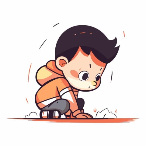 Cute little boy crying in flat cartoon style.