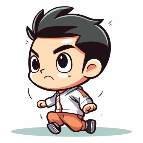 Angry Little Boy Wearing Casual Clothes Running Vector Illustrat