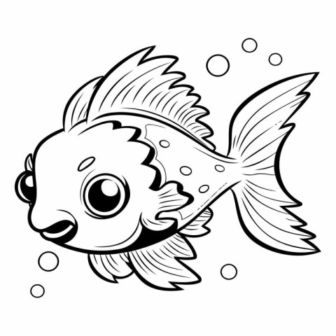 Black and White Cartoon Illustration of Cute Fish for Coloring B