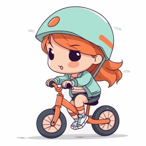 Cute little girl in helmet riding a bicycle.