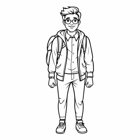 Hipster man with backpack in sketch style.