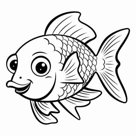 Black and White Cartoon Illustration of Cute Fish Animal Charact