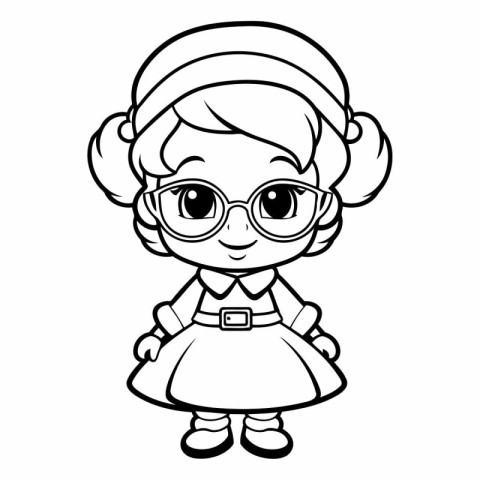 Cute cartoon girl in glasses for coloring book.