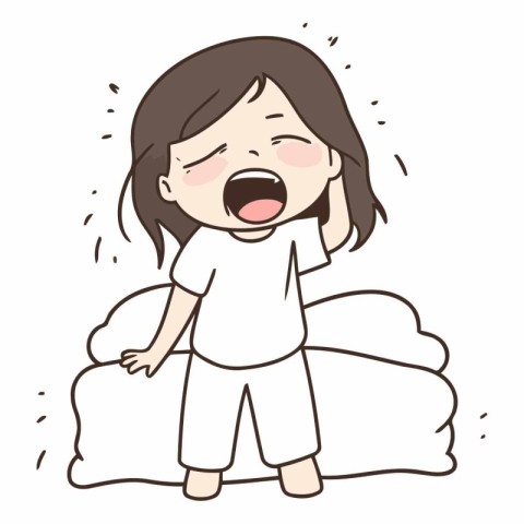 Illustration of a Girl Crying While Sitting on a Pillow