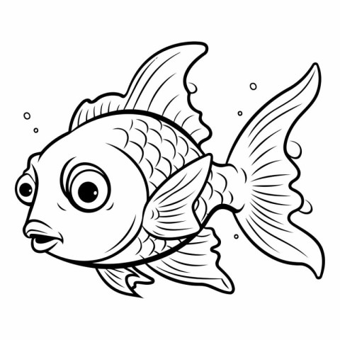 Black and White Cartoon Illustration of Cute Fish Animal Charact