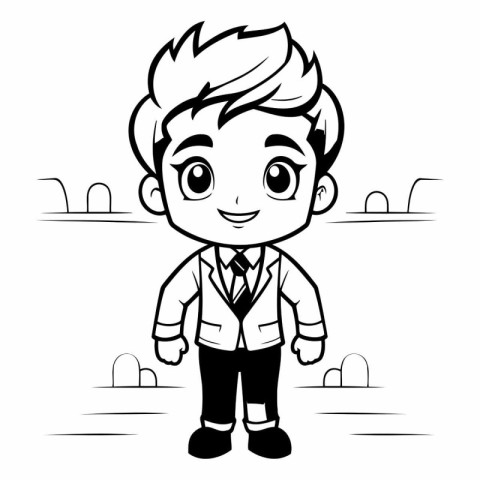 Black and White Cartoon Illustration of School Boy Student Chara