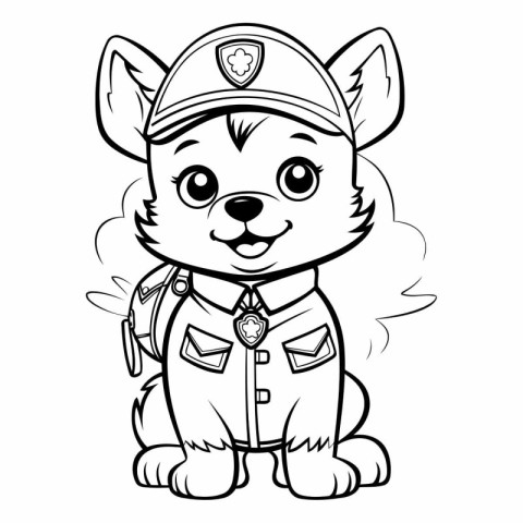 Black and White Cartoon Illustration of Cute Little Puppy Sailor