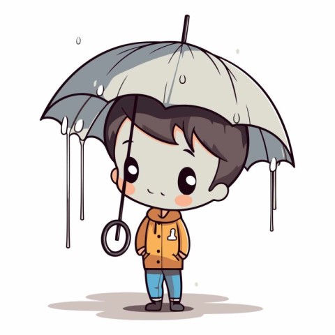 Cute boy with an umbrella on white background.