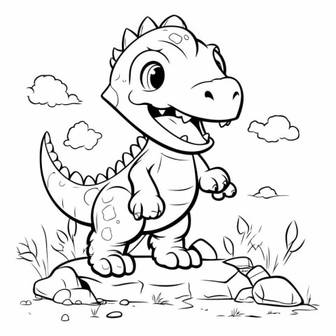 Coloring book for children: dinosaur on a stone in the grass